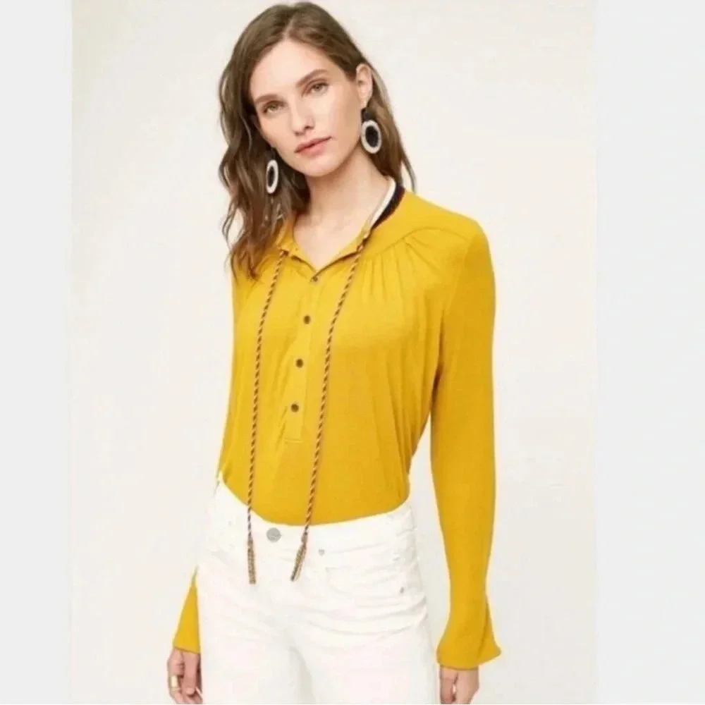 Anthropologie Akemi & Kin Goldie blouse womens gold tassel